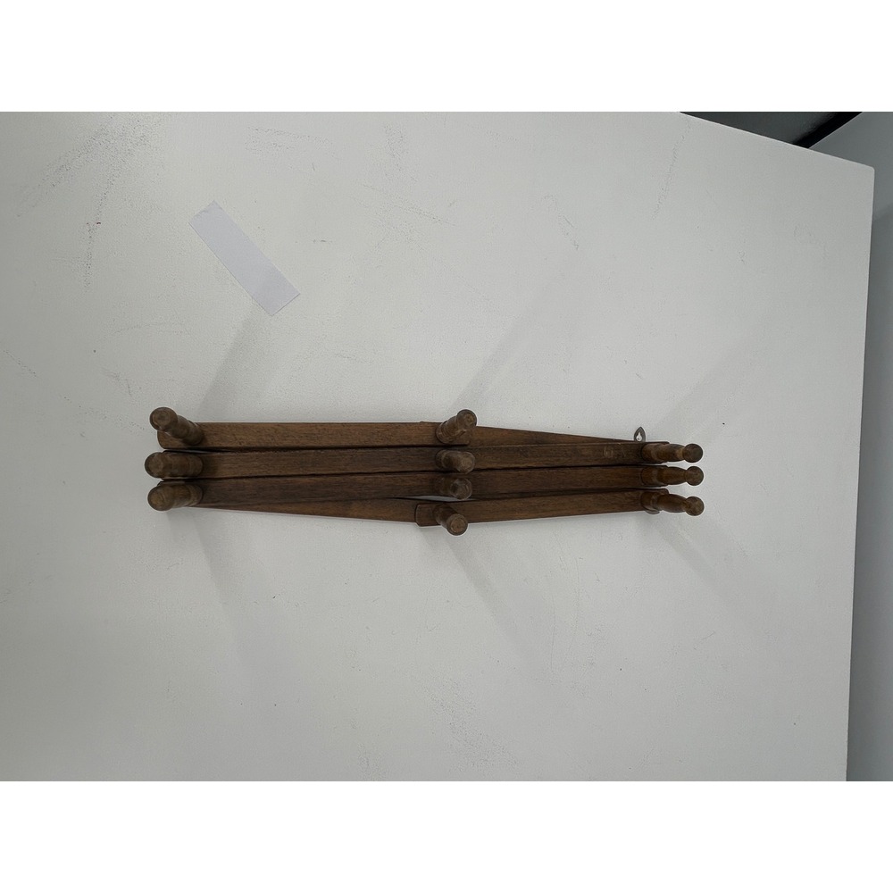 Vintage Wood Accordion Wall Rack 10 Peg Expandable Hat Coat Mug Rack Dark Brown - Picture 3 of 4